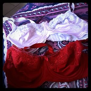 SILK ANS LACE RED AND PINK BRAS