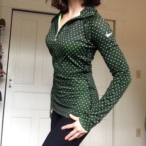 Nike Dri-Fit Long Sleeve Zip Green Polka Dots XS