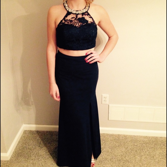 Navy Sequin Prom Dress