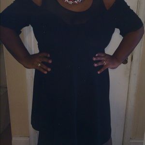 Blk party dress sheer neckline shoulder cut out