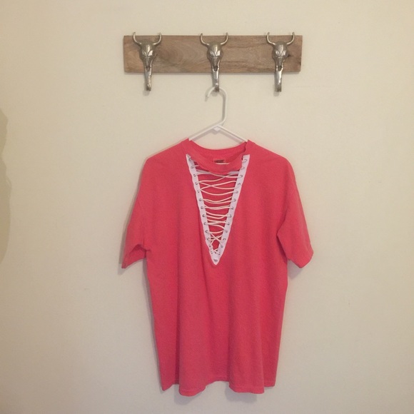 🚫Sold🚫🦄Custom Made Lace Up Tee - Picture 2 of 3