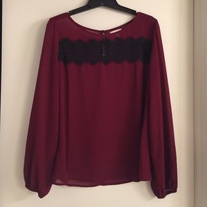Maroon blouse with lace detail