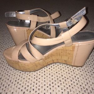 Strapped wedges cream colored straps