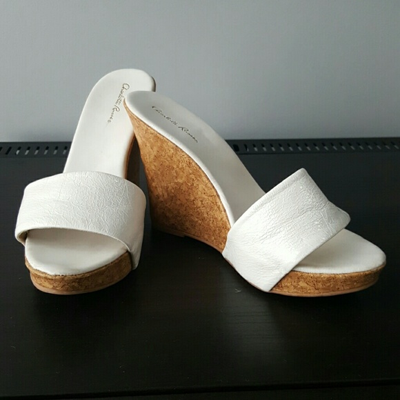White Cork Wedge Sandals