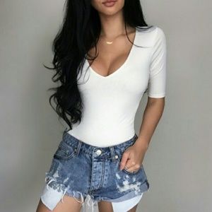 White Mid Sleeve Bodysuit