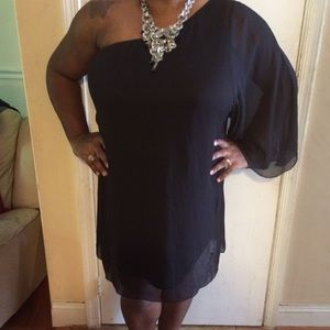 Black dress sheer overlay one shoulder size 20