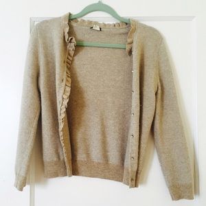 J. Crew Tan Ruffled Cardigan, S
