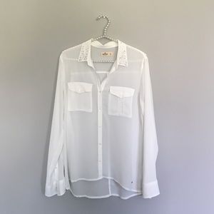 Sheer White Blouse with Rhinestone Collar ♡