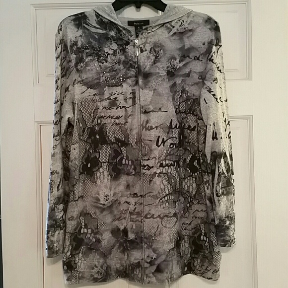 Gray and black, graphic, zippered sweathirt