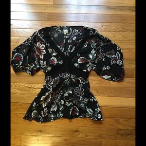 Tie back black and red blouse