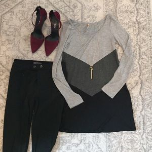 Chevron grey and black long sleeve top
