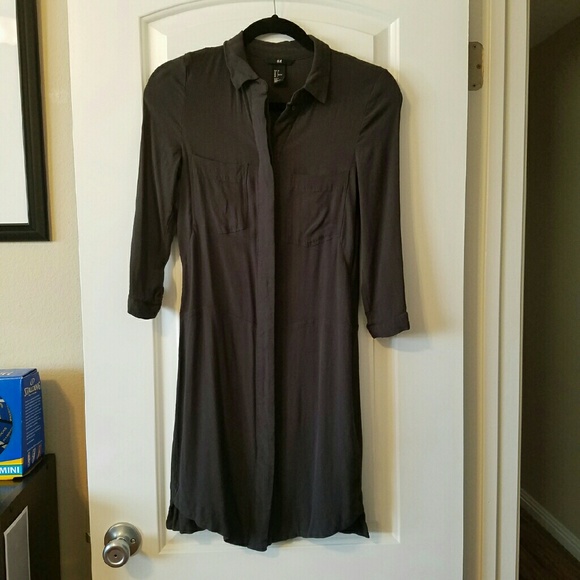 Charcoal Dark Grey Button Up Shift Dress