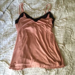 Express pink and black polka dot camisole