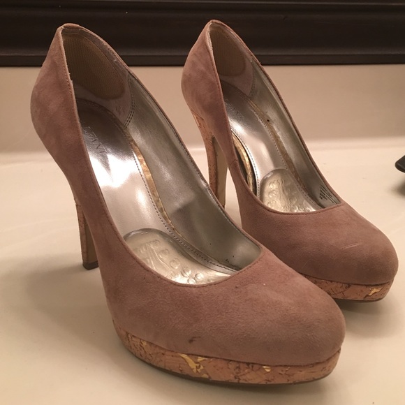 Tan suede with a cork heel
