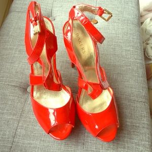 Candy apple patent and leather heels