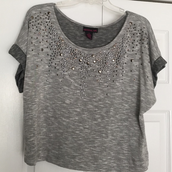 Gray flowy crop top with metallic stud detail