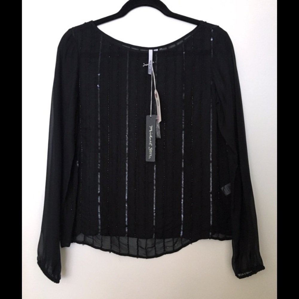 Michael Stars Embellished Black L/S Top