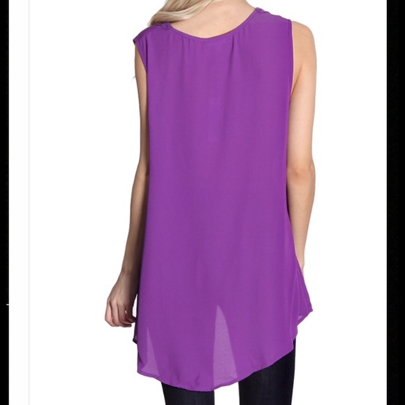 Purple Crochet Front Hi Low Chiffon Top - Picture 2 of 2