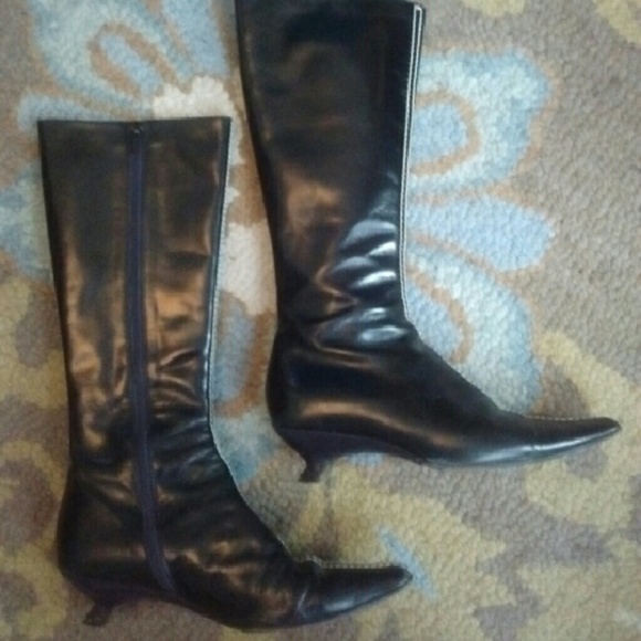 Miu Miu black kitten heel boots white stitching