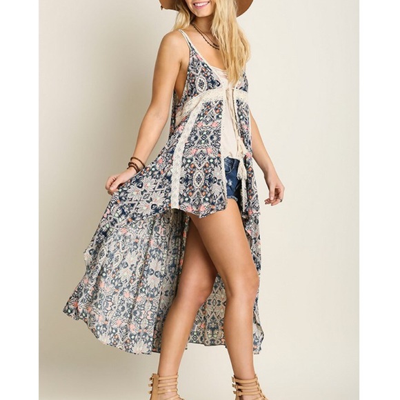 Tie Front Printed Maxi Tank Duster - Picture 2 of 3