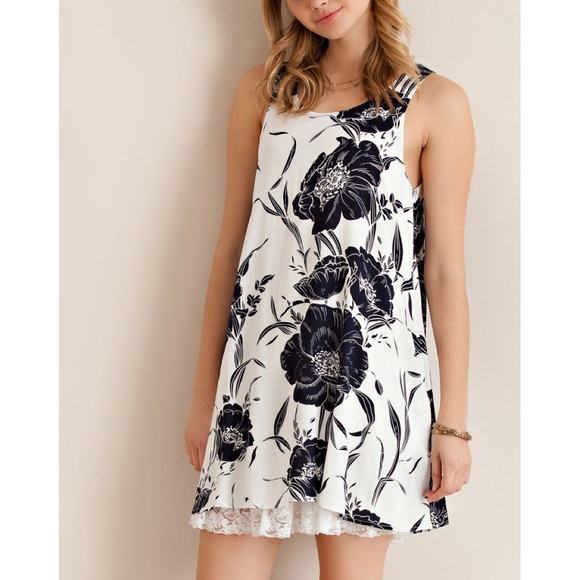 Floral Lace Hem Tank Dress - Picture 2 of 4