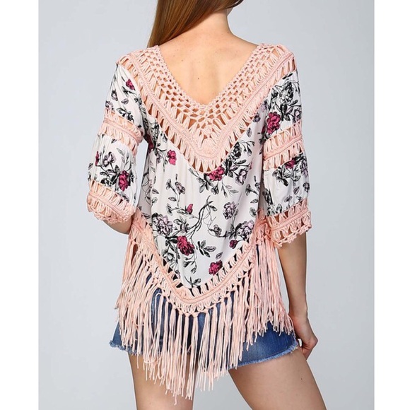 Floral Crochet Fringe Top - Picture 2 of 3