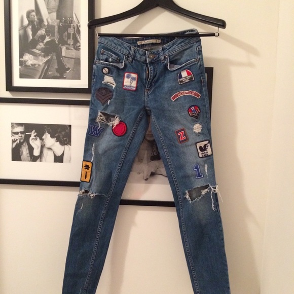 Patchwork Distressed Skinny Jeans