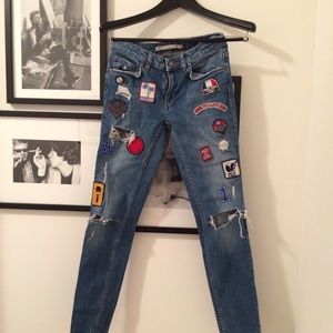 Patchwork Distressed Skinny Jeans