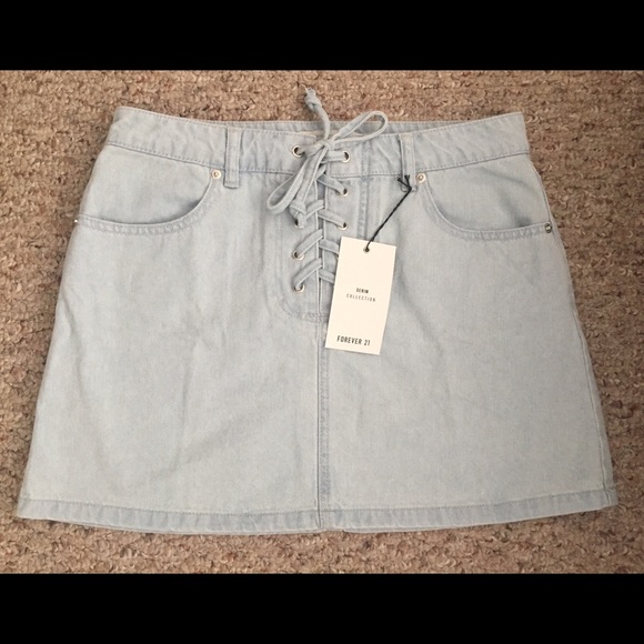 Forever21 Lace-Up Denim Mini Skirt