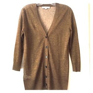Lightweight gold shimmer button up cardigan