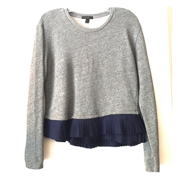 JCrew gray sweatshirt with blue ruffle