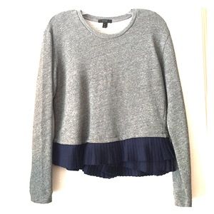 JCrew gray sweatshirt with blue ruffle