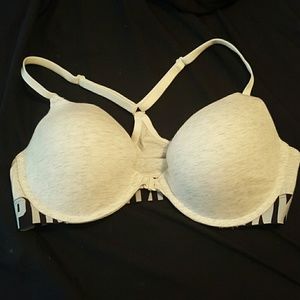 PINK logo cream racer back bra