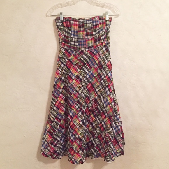 JCrew strapless madras dress
