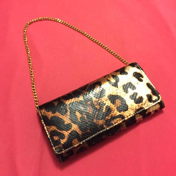 NWT gold metallic cheetah clutch