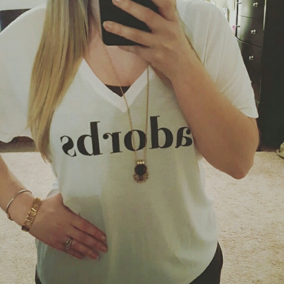 "adorbs" White slouchy v-neck tee - Picture 2 of 5
