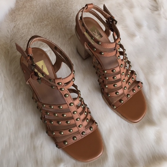 Cognac Faux Leather Studded Block Sandal - Picture 2 of 4