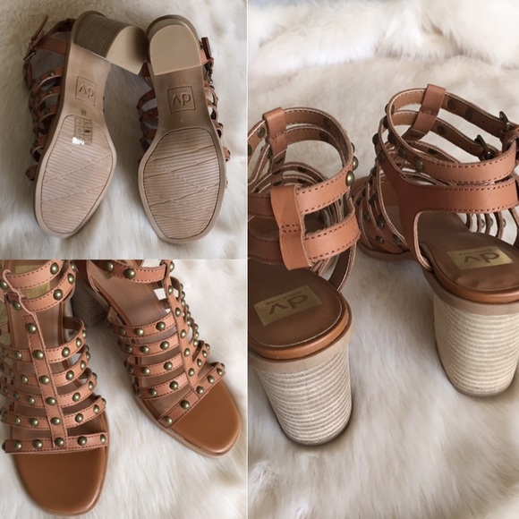 Cognac Faux Leather Studded Block Sandal - Picture 3 of 4