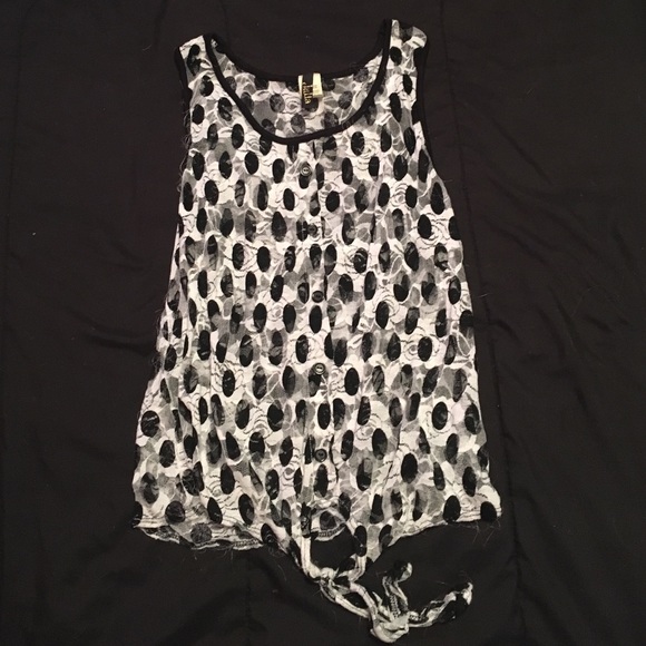 printed see through tie front tank top