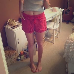Red shorts with added on ribbon