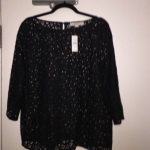 Loft 3/4 sleeve black lace shirt