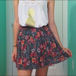 Floral Elastic Waist Skirt