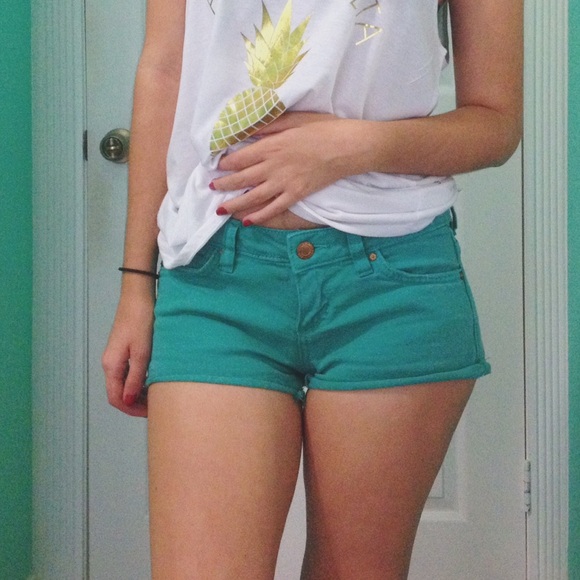 Teal Denim Shorts