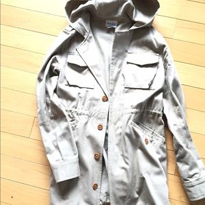 Steven Alan hooded khaki cotton field jacket.