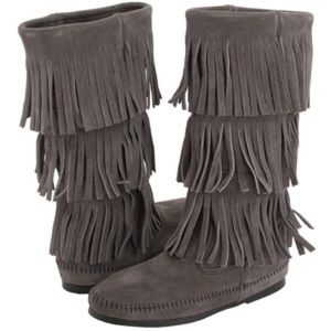 Minnetonka gray fringed boots