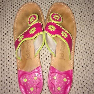Green and hot pink jack Rogers