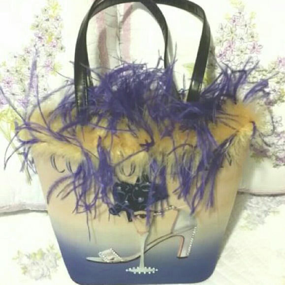 Feather Purple Beige Handbag