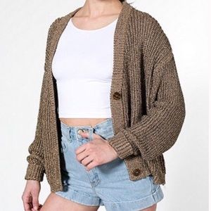 American Apparel Metallic Cropped Cardigan in Gold