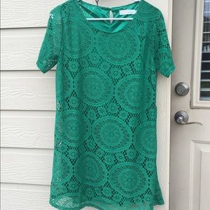 Green lace shift dress short