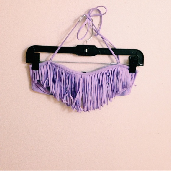 Purple fringe bikini top